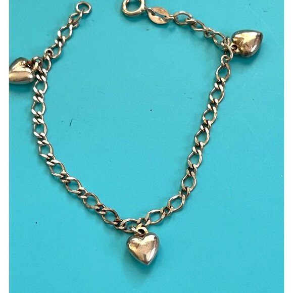 Sterling Silver Heart Charm Bracelet 925 - Picture 2 of 4